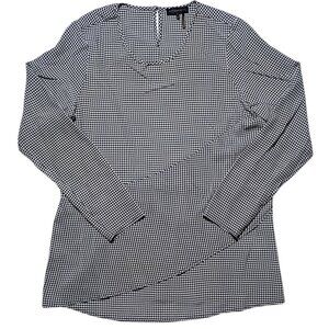 Donna Karan 100% Silk Houndstooth Blouse M Women’s Black White Long Sleeve